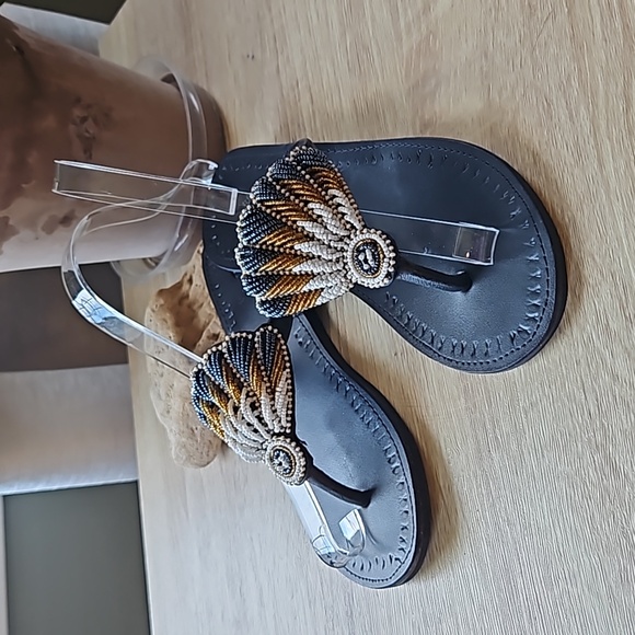 African Beaded Thong Sandals - Picture 1 of 8
